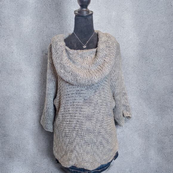 2010s Calvin Klein Chunky Knit Wool Blend Off-Shoulder Slouchy Cozy Sweater L - Picture 2 of 8